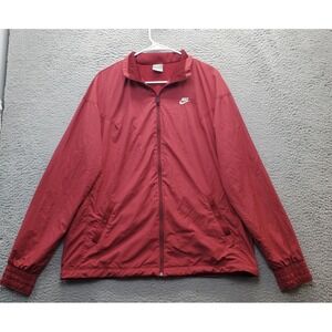 Nike Windbreaker Jacket Youth 2XL Red‎ Thermal Lined Mock Neck Logo Full Zipper